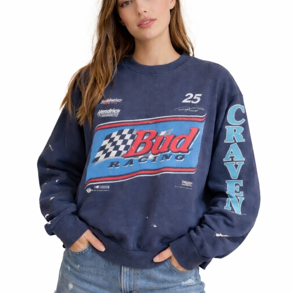 Vintage 1997 Budweiser Racing NASCAR Crewneck Sweatshirt Ricky Craven 25 USA - Picture 10 of 10